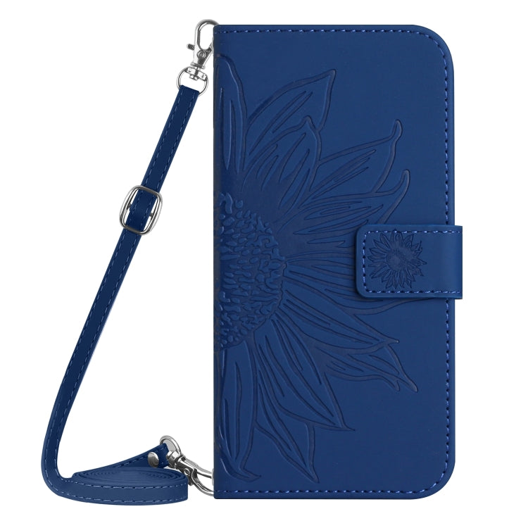 For Motorola Edge 5G 2024 HT04 Skin Feel Sun Flower Embossed Flip Leather Phone Case with Lanyard(Dark Blue) - Motorola Cases by buy2fix | Online Shopping UK | buy2fix