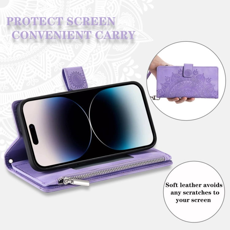 For iPhone 16 Pro Max Multi-Card Totem Zipper Leather Phone Case(Purple) - iPhone 16 Pro Max Cases by buy2fix | Online Shopping UK | buy2fix