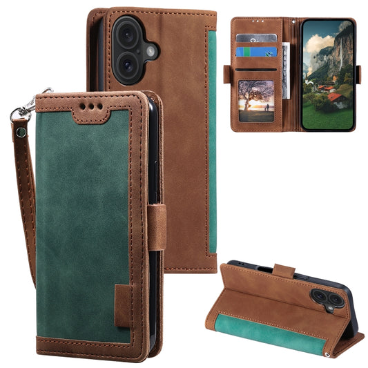 For iPhone 16 Plus Retro Splicing Horizontal Flip Leather Phone Case(Green) - iPhone 16 Plus Cases by buy2fix | Online Shopping UK | buy2fix