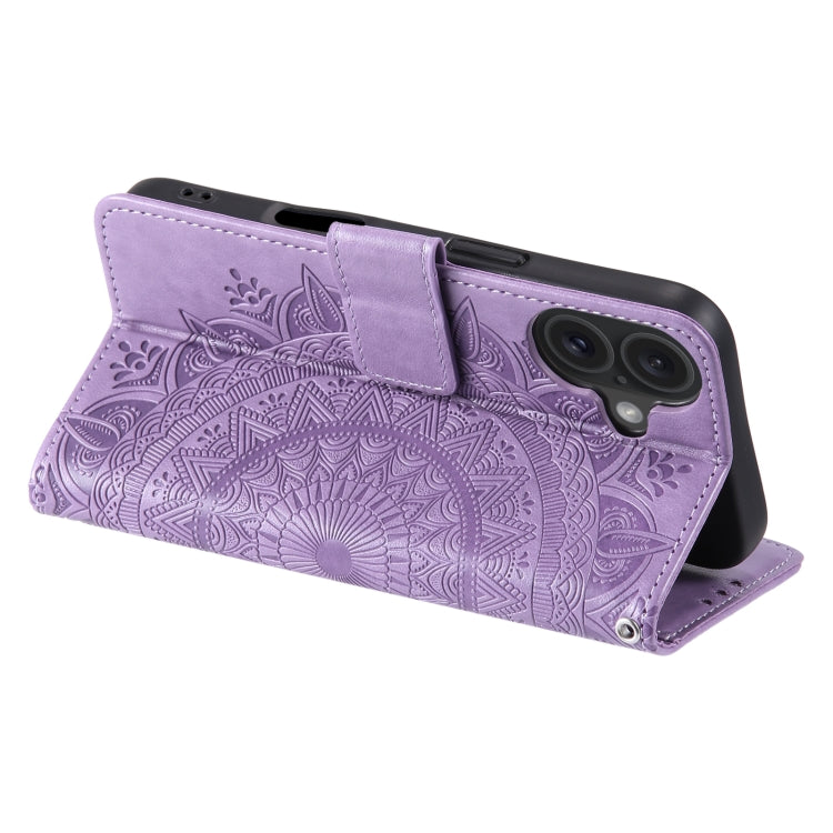 For iPhone 16 Plus Totem Flower Embossed Leather Phone Case(Purple) - iPhone 16 Plus Cases by buy2fix | Online Shopping UK | buy2fix