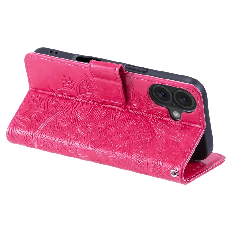 For iPhone 16 Totem Flower Embossed Leather Phone Case(Red) - iPhone 16 Cases by buy2fix | Online Shopping UK | buy2fix