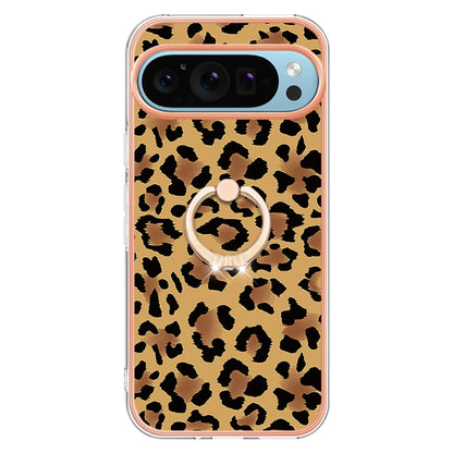 For Google Pixel 9 Pro XL Electroplating Dual-side IMD Phone Case with Ring Holder(Leopard Print) - Google Cases by buy2fix | Online Shopping UK | buy2fix