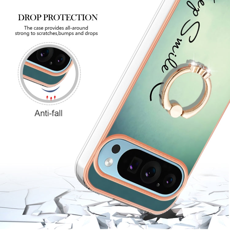 For Google Pixel 9 / 9 Pro Electroplating Dual-side IMD Phone Case with Ring Holder(Smile) - Google Cases by buy2fix | Online Shopping UK | buy2fix