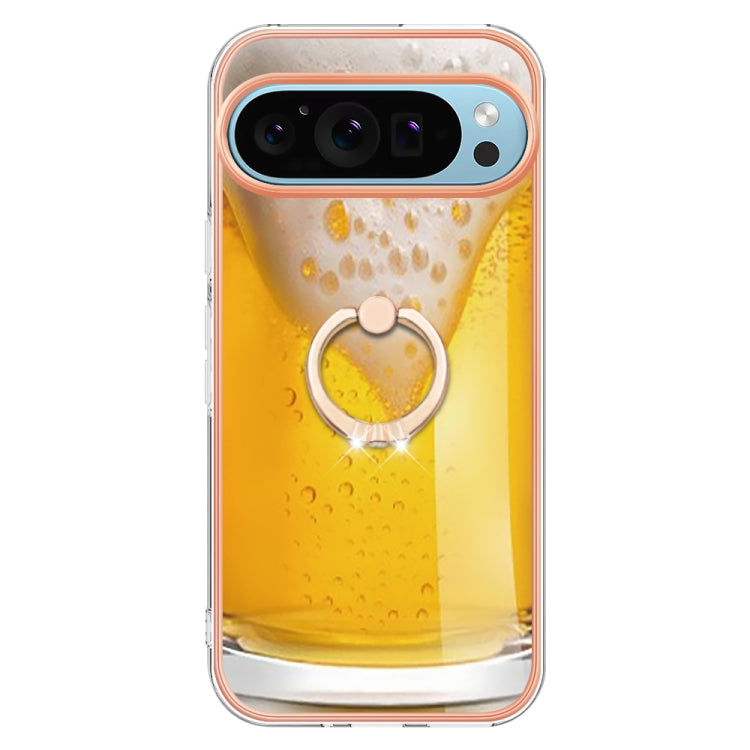 For Google Pixel 9 / 9 Pro Electroplating Dual-side IMD Phone Case with Ring Holder(Draft Beer) - Google Cases by buy2fix | Online Shopping UK | buy2fix