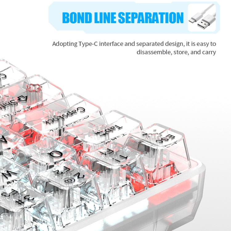XUNFOX K30 Transparent 61-Keys Blacklit Wired Mechanical Keyboard, Cable Length: 1.5m(White) - Wired Keyboard by buy2fix | Online Shopping UK | buy2fix