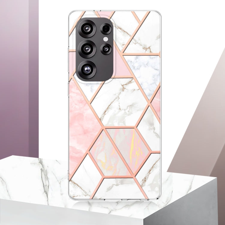 For Samsung Galaxy S25 Ultra 5G Electroplating Splicing Marble TPU Phone Case(Pink White) - Galaxy S25 Ultra 5G Cases by buy2fix | Online Shopping UK | buy2fix