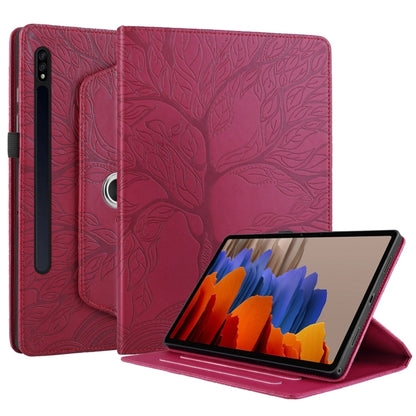 For Samsung Galaxy Tab S9 / S7 / S8 Tree Life Embossed Rotation Leather Tablet Case(Red) - Galaxy Tab S9 Cases by buy2fix | Online Shopping UK | buy2fix