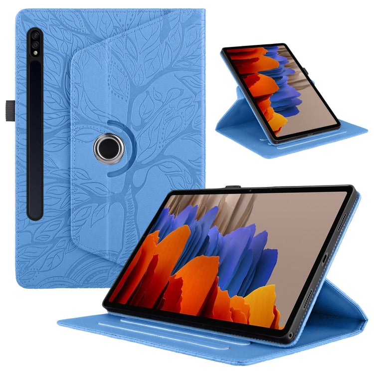 For Samsung Galaxy Tab S9 / S7 / S8 Tree Life Embossed Rotation Leather Tablet Case(Blue) - Galaxy Tab S9 Cases by buy2fix | Online Shopping UK | buy2fix