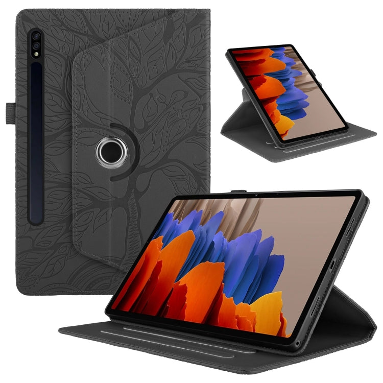 For Samsung Galaxy Tab S9 / S7 / S8 Tree Life Embossed Rotation Leather Tablet Case(Black) - Galaxy Tab S9 Cases by buy2fix | Online Shopping UK | buy2fix