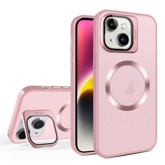 For iPhone 14 Skin Feel CD Texture MagSafe Lens Holder Phone Case(Pink) - iPhone 14 Cases by buy2fix | Online Shopping UK | buy2fix