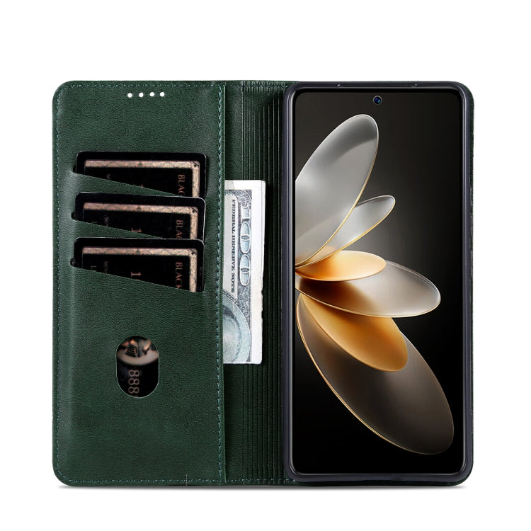 For OPPO Reno12 Global AZNS Magnetic Calf Texture Flip Leather Phone Case(Dark Green) - Reno12 Cases by AZNS | Online Shopping UK | buy2fix