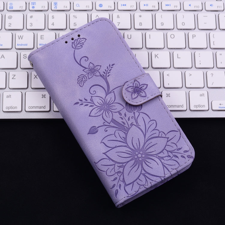 For iPhone SE 2024 Lily Embossed Leather Phone Case(Purple) - More iPhone Cases by buy2fix | Online Shopping UK | buy2fix