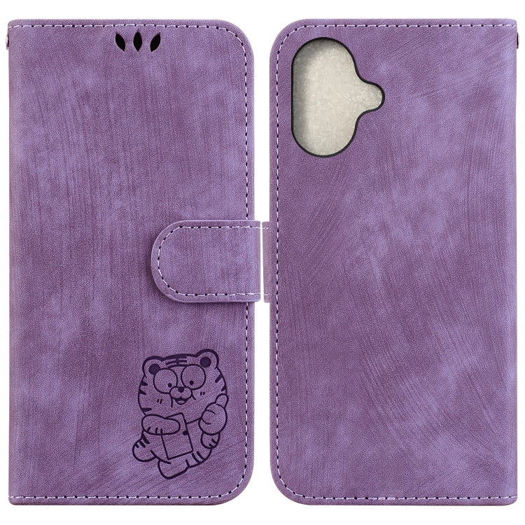 For iPhone 16 Little Tiger Embossed Leather Phone Case(Purple) - iPhone 16 Cases by buy2fix | Online Shopping UK | buy2fix