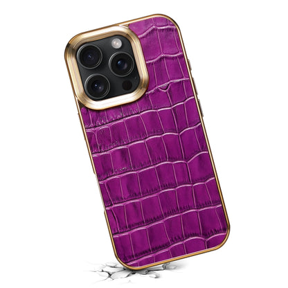 For iPhone 16 Pro Max Denior Crocodile Texture Genuine Leather Electroplating Phone Case(Purple) - More iPhone Cases by Denior | Online Shopping UK | buy2fix