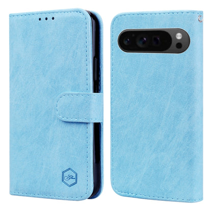 For Google Pixel 9 Pro XL Skin Feeling Oil Leather Texture PU + TPU Phone Case(Light Blue) - Google Cases by buy2fix | Online Shopping UK | buy2fix