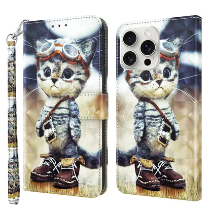 For iPhone 16 Pro 3D Painted Leather Phone Case(Naughty Cat) - iPhone 16 Pro Cases by buy2fix | Online Shopping UK | buy2fix