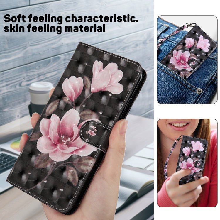 For iPhone 16 Pro 3D Painted Leather Phone Case(Pink Flower) - iPhone 16 Pro Cases by buy2fix | Online Shopping UK | buy2fix