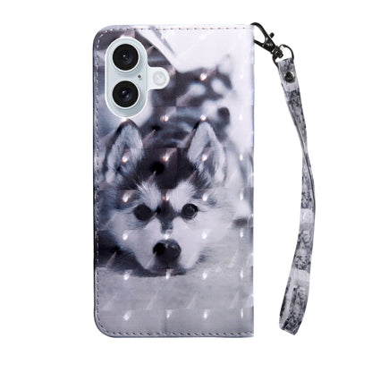 For iPhone 16 Plus 3D Painted Leather Phone Case(Husky) - iPhone 16 Plus Cases by buy2fix | Online Shopping UK | buy2fix