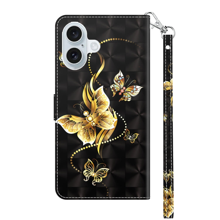 For iPhone 16 3D Painted Leather Phone Case(Golden Swallow Butterfly) - iPhone 16 Cases by buy2fix | Online Shopping UK | buy2fix