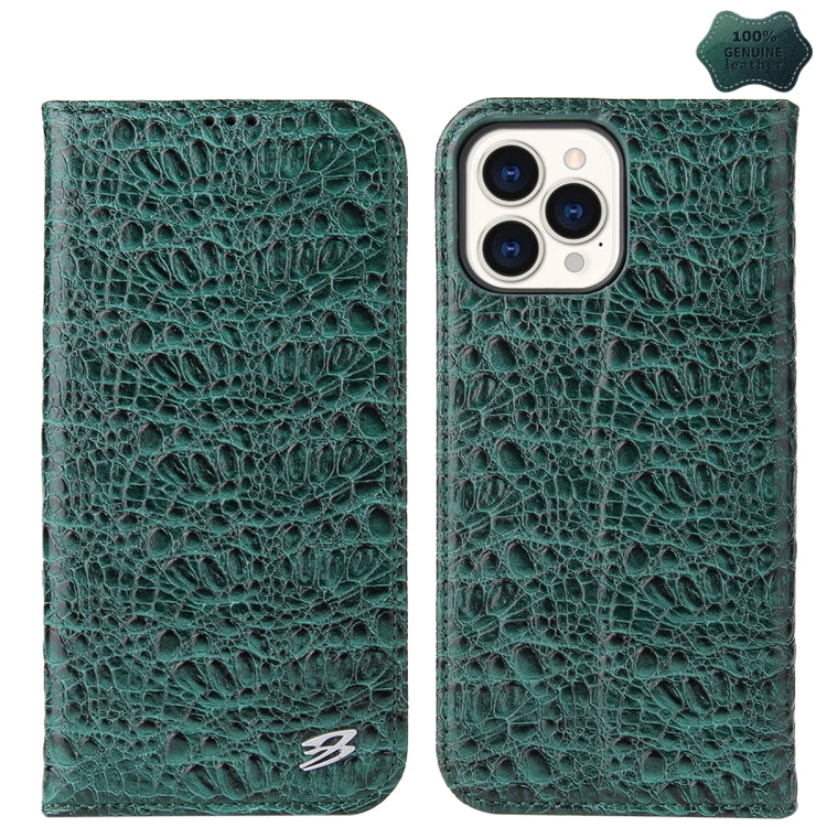 For iPhone 15 Pro Max Fierre Shann Crocodile Texture Magnetic Genuine Leather Phone Case(Green) - iPhone 15 Pro Max Cases by FIERRE SHANN | Online Shopping UK | buy2fix