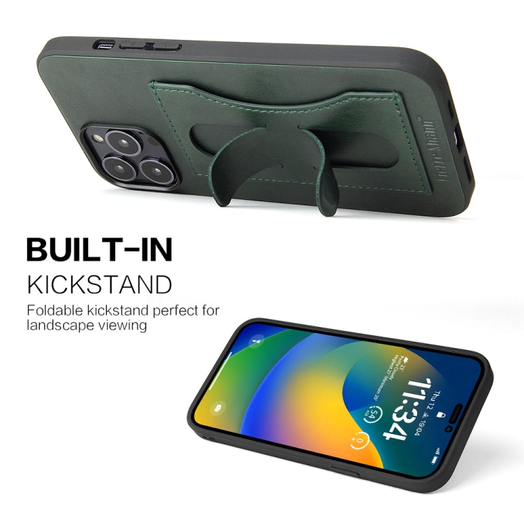 For iPhone 15 Pro Max Fierre Shann Holder Back Cover PU Phone Case(Green) - iPhone 15 Pro Max Cases by FIERRE SHANN | Online Shopping UK | buy2fix