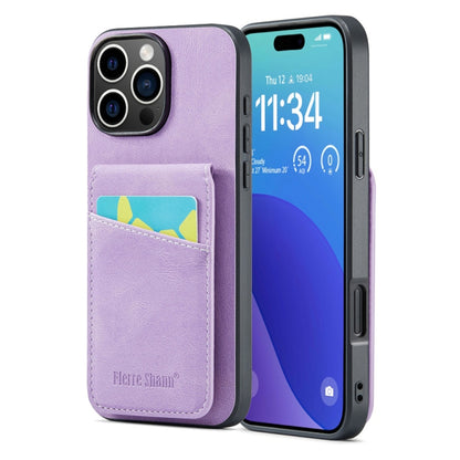 For iPhone 16 Pro Max Fierre Shann Crazy Horse Card Holder Back Cover PU Phone Case(Purple) - iPhone 16 Pro Max Cases by FIERRE SHANN | Online Shopping UK | buy2fix