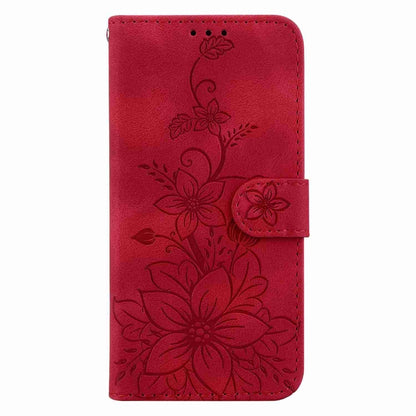 For Samsung Galaxy S22 5G Lily Embossed Leather Phone Case(Red) - Galaxy S22 5G Cases by buy2fix | Online Shopping UK | buy2fix