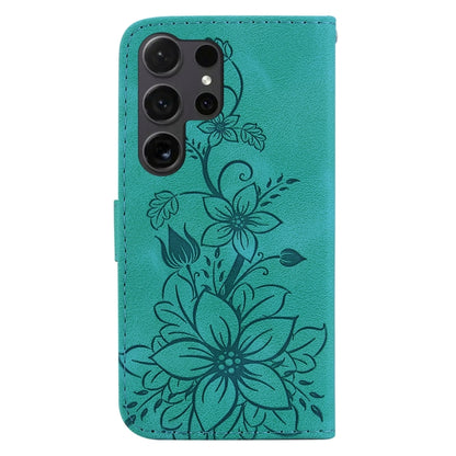 For Samsung Galaxy S24 Ultra 5G Lily Embossed Leather Phone Case(Green) - Galaxy S24 Ultra 5G Cases by buy2fix | Online Shopping UK | buy2fix