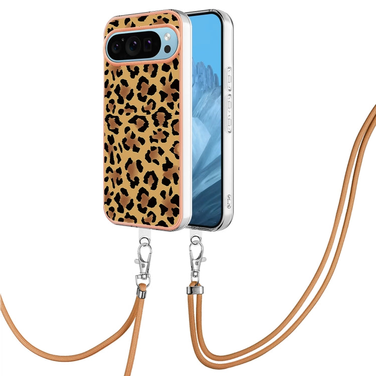 For Google Pixel 9 / 9 Pro Electroplating Dual-side IMD Phone Case with Lanyard(Leopard Print) - Google Cases by buy2fix | Online Shopping UK | buy2fix