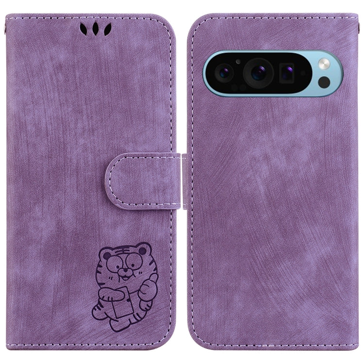 For Google Pixel 9 Pro Little Tiger Embossed Leather Phone Case(Purple) - Google Cases by buy2fix | Online Shopping UK | buy2fix