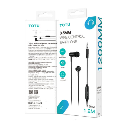 TOTU EP-2 3.5mm In-Ear Wired Earphone, Cable Length:1.2m(Black) - In Ear Wired Earphone by TOTUDESIGN | Online Shopping UK | buy2fix