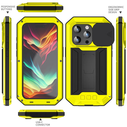 For iPhone 15 Pro Max R-JUST Sliding Camera Life Waterproof Holder Phone Case(Yellow) - iPhone 15 Pro Max Cases by R-JUST | Online Shopping UK | buy2fix