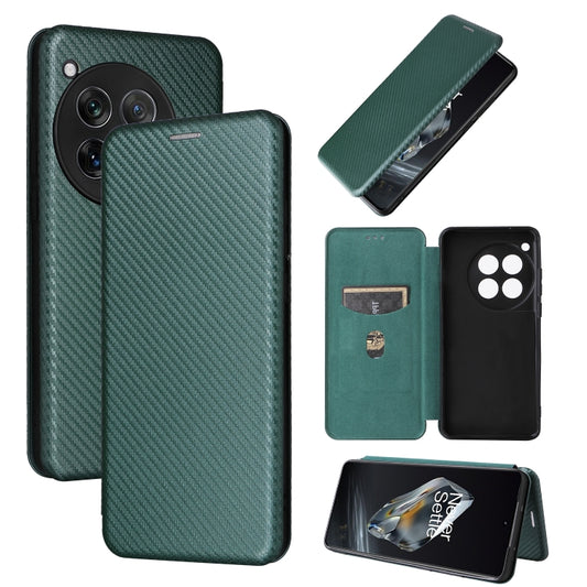 For OnePlus 12 Carbon Fiber Texture Flip Leather Phone Case(Green) - OnePlus Cases by buy2fix | Online Shopping UK | buy2fix