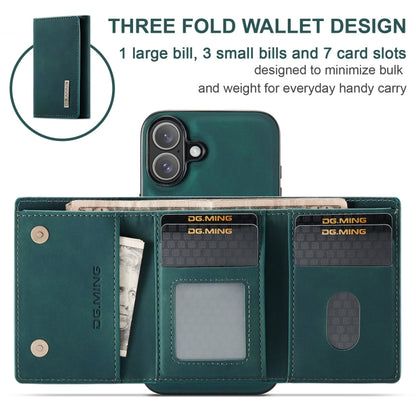 For iPhone 16 DG.MING M1 Series 3-Fold Multi Card Wallet Leather Phone Case(Green) - iPhone 16 Cases by DG.MING | Online Shopping UK | buy2fix