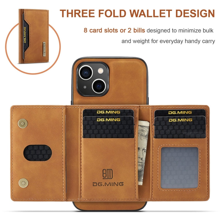 For iPhone 15 Plus DG.MING M2 Series 3-Fold Card Bag Wallet Leather Phone Case(Brown) - iPhone 15 Plus Cases by DG.MING | Online Shopping UK | buy2fix