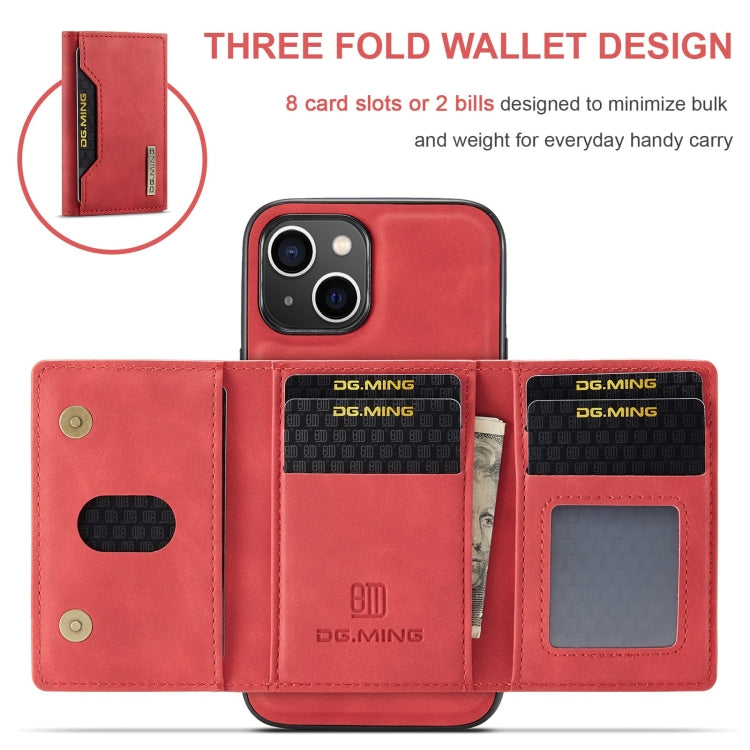 For iPhone 15 DG.MING M2 Series 3-Fold Card Bag Wallet Leather Phone Case(Red) - iPhone 15 Cases by DG.MING | Online Shopping UK | buy2fix