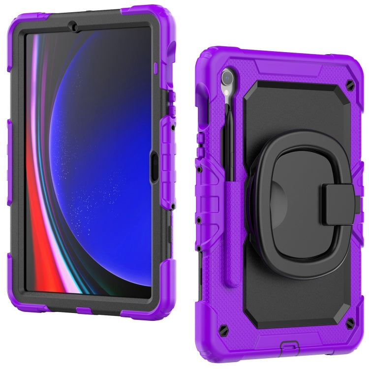 For Samsung Galaxy Tab S9 D Type Silicone Hybrid PC Tablet Case with Handle Holder(Purple) - Galaxy Tab S9 Cases by buy2fix | Online Shopping UK | buy2fix