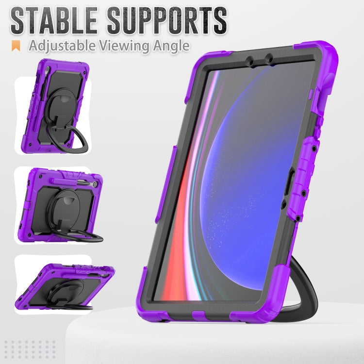 For Samsung Galaxy Tab S9 D Type Silicone Hybrid PC Tablet Case with Handle Holder(Purple) - Galaxy Tab S9 Cases by buy2fix | Online Shopping UK | buy2fix