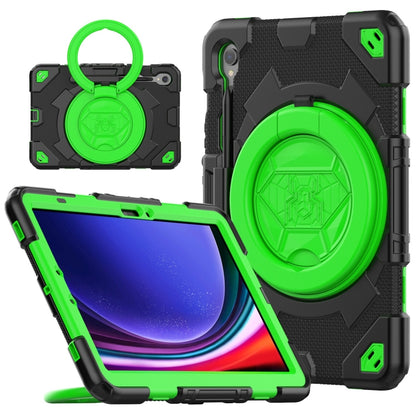 For Samsung Galaxy Tab S9 Spider Rotation Handle Silicone Hybrid PC Tablet Case(Black Green) - Galaxy Tab S9 Cases by buy2fix | Online Shopping UK | buy2fix