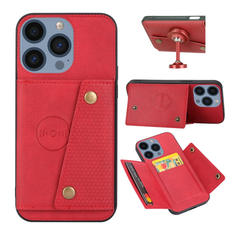 For iPhone 16 Pro Double Buckle Card Slots PU + TPU Phone Case(Red) - iPhone 16 Pro Cases by buy2fix | Online Shopping UK | buy2fix