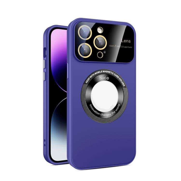 For iPhone 15 Pro Max Large Glass Window Magnetic Magsafe Phone Case with Lens Film(Dark Purple) - iPhone 15 Pro Max Cases by buy2fix | Online Shopping UK | buy2fix