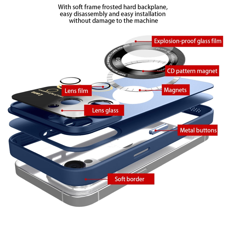 For iPhone 13 Large Glass Window Magnetic Magsafe Phone Case with Lens Film(Royal Blue) - iPhone 13 Cases by buy2fix | Online Shopping UK | buy2fix