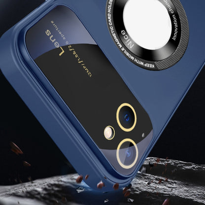 For iPhone 13 Large Glass Window Magnetic Magsafe Phone Case with Lens Film(Royal Blue) - iPhone 13 Cases by buy2fix | Online Shopping UK | buy2fix