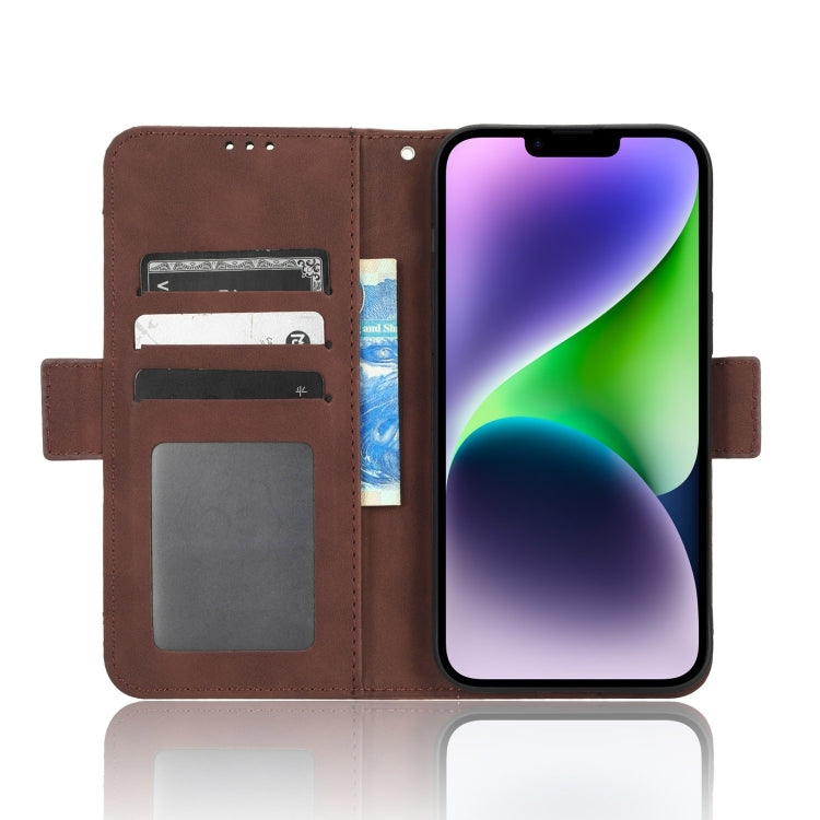 For iPhone 16 Plus Skin Feel Calf Texture Card Slots Leather Phone Case(Brown) - iPhone 16 Plus Cases by buy2fix | Online Shopping UK | buy2fix