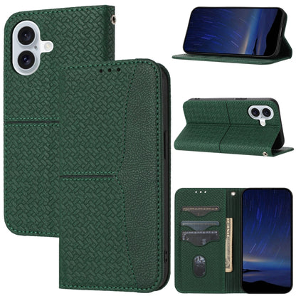 For iPhone 16 Woven Texture Stitching Magnetic Leather Phone Case(Green) - iPhone 16 Cases by buy2fix | Online Shopping UK | buy2fix