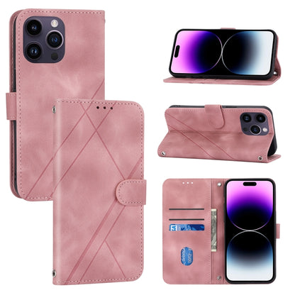 For iPhone 16 Pro Embossed Line Leather Phone Case with Lanyard(Pink) - iPhone 16 Pro Cases by buy2fix | Online Shopping UK | buy2fix