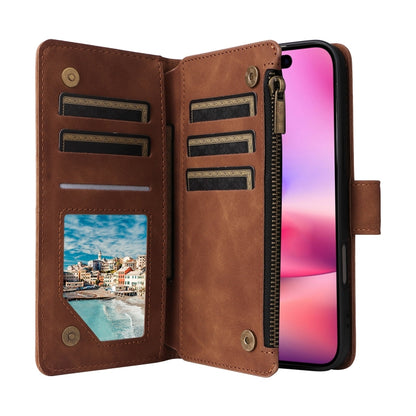 For iPhone 16 Plus Crossbody Multi-card Slot Wallet Zipper Leather Phone Case(Brown) - iPhone 16 Plus Cases by buy2fix | Online Shopping UK | buy2fix