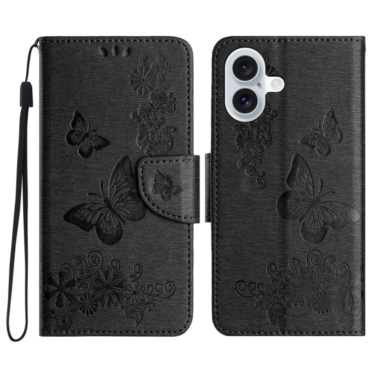 For iPhone 16 Butterfly Embossed Flip Leather Phone Case(Black) - iPhone 16 Cases by buy2fix | Online Shopping UK | buy2fix