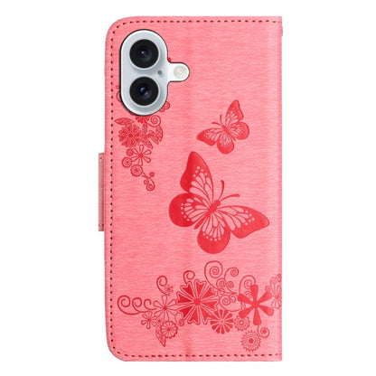 For iPhone 16 Plus Butterfly Embossed Flip Leather Phone Case(Pink) - iPhone 16 Plus Cases by buy2fix | Online Shopping UK | buy2fix