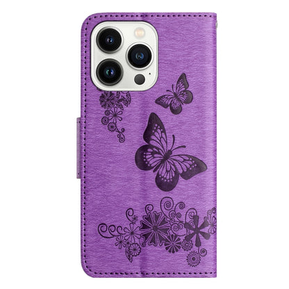 For iPhone 16 Pro Butterfly Embossed Flip Leather Phone Case(Purple) - iPhone 16 Pro Cases by buy2fix | Online Shopping UK | buy2fix